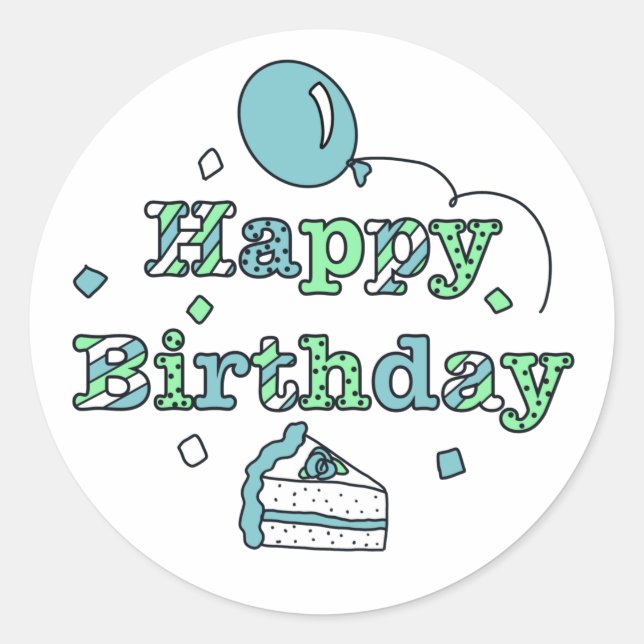 Blue Green Happy Birthday Runder Aufkleber (Vorderseite)