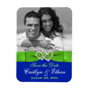 Blue, Green Hearts Save the Date Photo Magnet