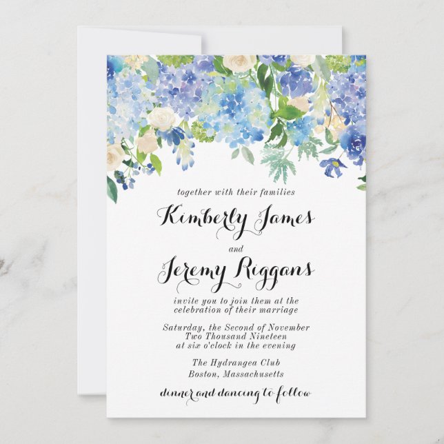 Blue Green Hydrangea Blume Wedding Einladungswagen Einladung (Vorderseite)