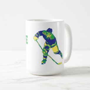 Blue & Green Ice Hockey Player, personalisierter M Kaffeetasse