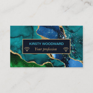 Blue & Green & Imitate Gold Glitzer Agate Visitenkarte