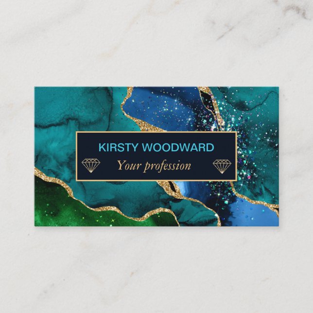 Blue & Green & Imitate Gold Glitzer Agate Visitenkarte (Vorderseite)