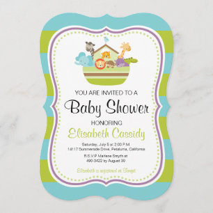Blue Green, Invitation Baby shower d'arche de Brac