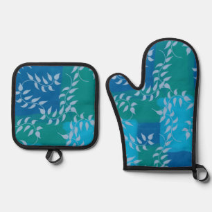 Blue Green Ivy Leaf Watercolor Ofenhandschuh & Topflappen-Set