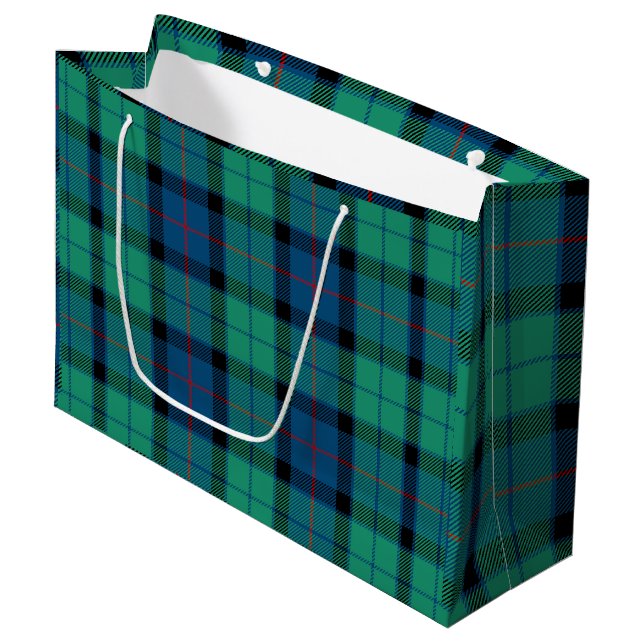 Blue Green Kariert Große Geschenktüte (Vorderseite Schrägansicht)