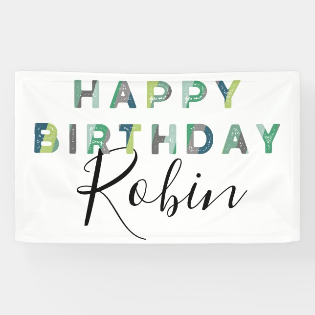 Blue Green Letters Simple Personalisierten Geburts Banner (Horizontal)