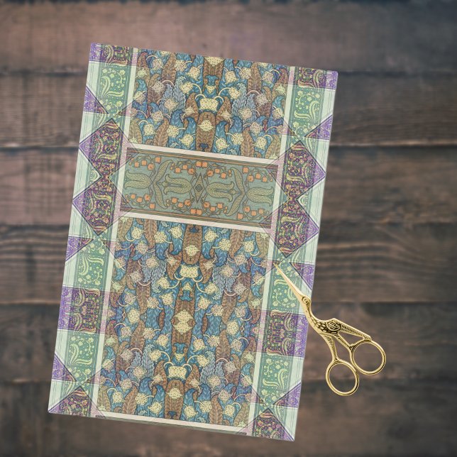 Blue Green Lila Arts Nouveau Floral Ephemera Seidenpapier (Von Creator hochgeladen)
