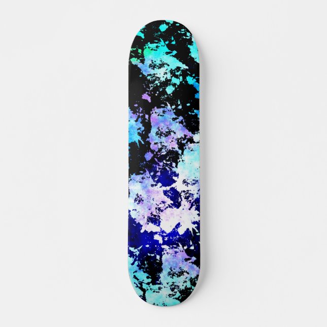 Blue Green Lila Paint Splash Abstrakt Skateboard (Vorne)