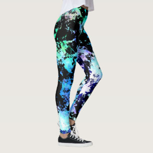 Blue Green Lila Paint Splash Abstrakte Leggings