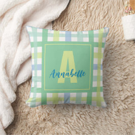 Blue Green Limon Pastel Modern Gingham Monogram Kissen