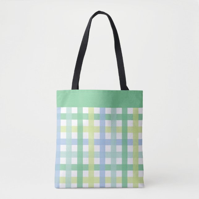 Blue Green Limon Pastel Modern Gingham Pattern Tasche (Vorderseite)