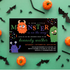 Blue Green Little Monster Halloween Baby Dusche Einladung
