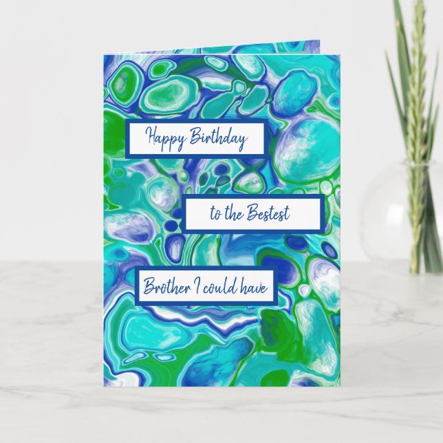 Blue Green Marble Art Happy Birthday Brother Karte (Vorderseite)