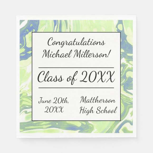 Blue & Green Marbour Paint Gefärbte Krawatte Paper Serviette (Vorderseite)