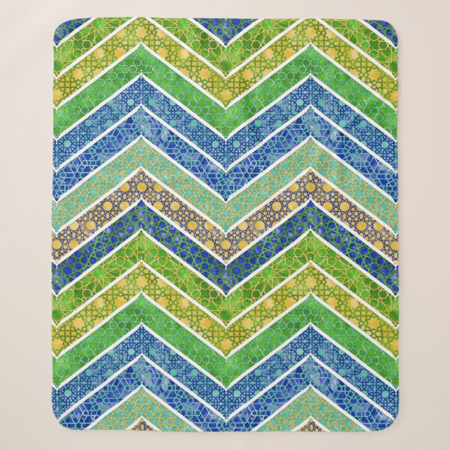 Blue Green Marokcan Lattice Chevrons Sherpadecke (Vorderseite)