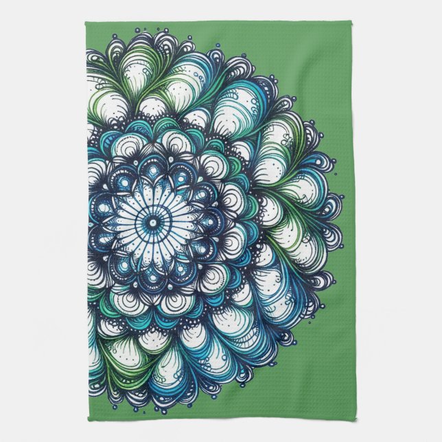 Blue Green Medallion - Abstrakt Geschirrtuch (Vertikal)