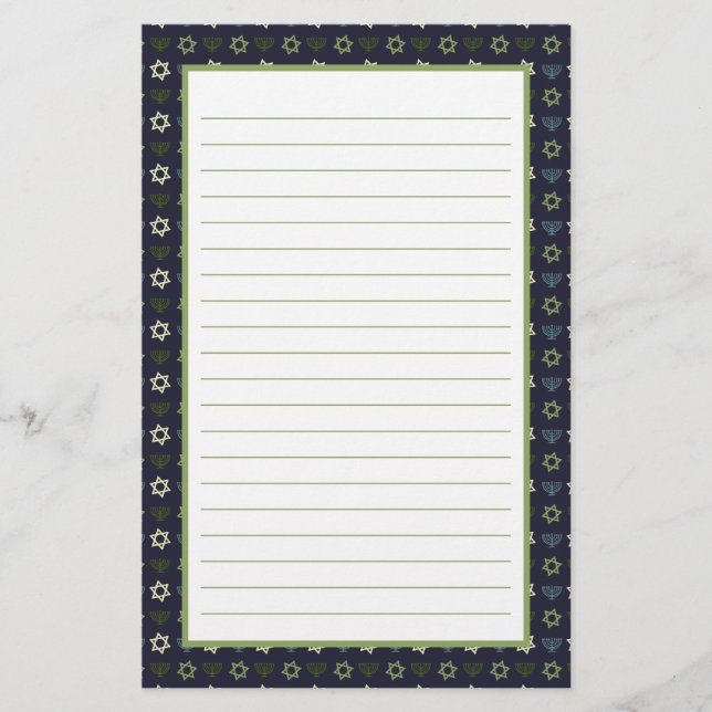 Blue Green Menorah und Star von David Pattern Briefpapier (Vorderseite)