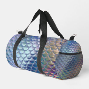 Blue Green Mermaid Fish Scales Holographic Trendy Duffle Bag