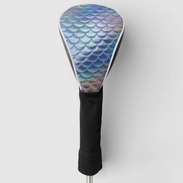 Blue Green Mermaid Fish Scales Holographic Trendy Golf Headcover (Vorderseite)