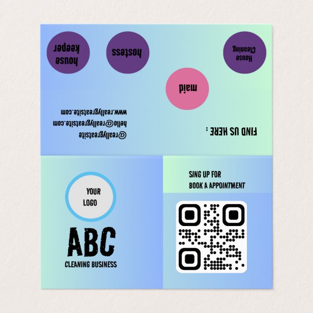 Blue Green Mixed Clearing Services QR-Code Visitenkarten (Außenseite Aufgefaltet)