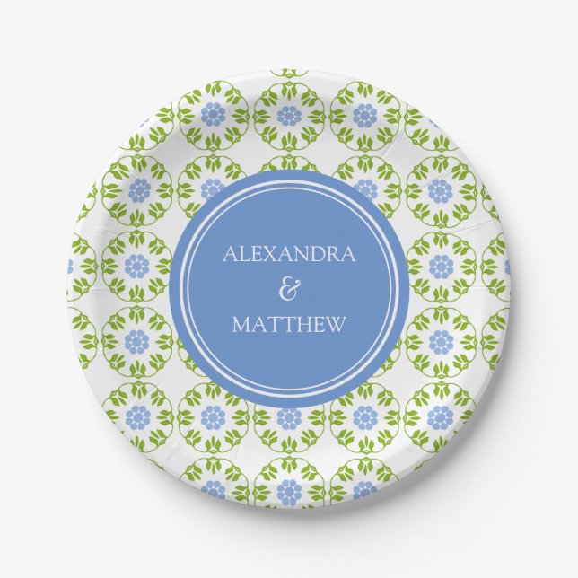 Blue Green Modern Muster Hochzeit Pappteller (Vorderseite)
