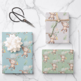 Blue Green Monkey Treuds Baby Dusche Geschenkpapier Set