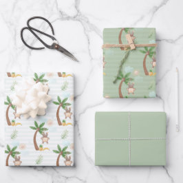 Blue Green Monkey Treuds Baby Dusche Geschenkpapier Set