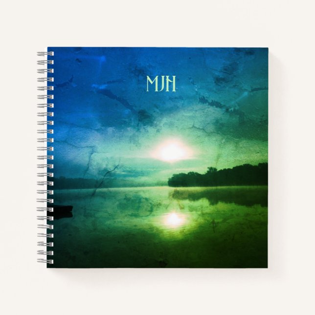 Blue Green Morning Sunrise abstrakt am CT River Notizbuch (Vorderseite)