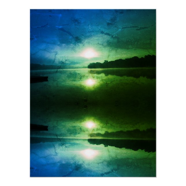 Blue Green Morning Sunrise abstrakt am CT River Poster (Vorderseite)