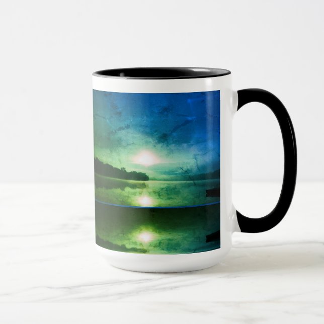 Blue Green Morning Sunrise abstrakt am CT River Tasse (Rechts)