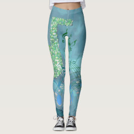 Blue & Green Musiknoten Abstrakt Leggings