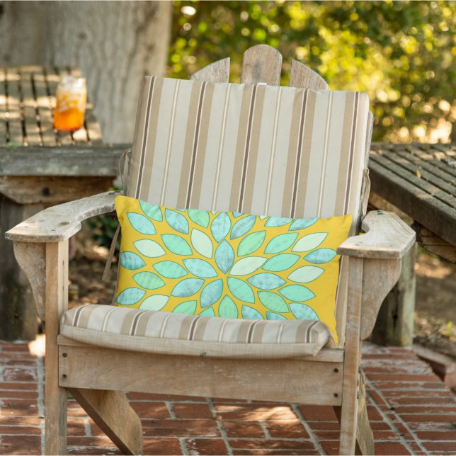 Blue Green Mustard Chrysanthemum Modernes Floral Lendenkissen (Stuhl )
