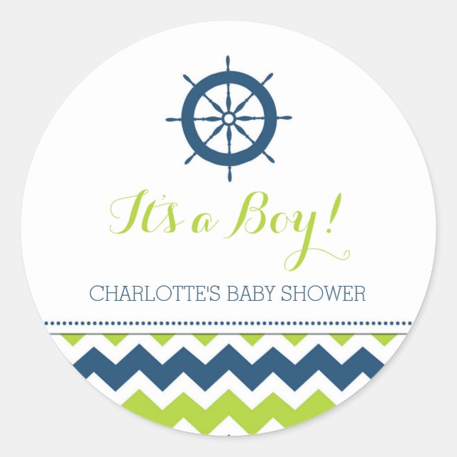 Blue Green Nautical Baby Dusche Pflegeaufkleber Runder Aufkleber (Vorderseite)