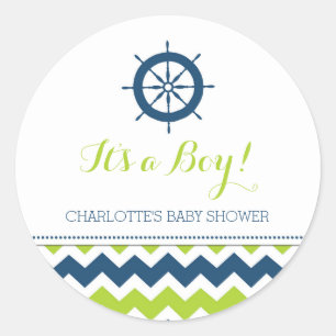 Blue Green Nautical Baby Dusche Pflegeaufkleber Runder Aufkleber