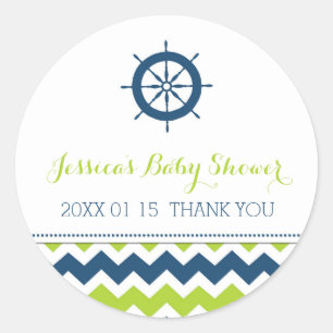 Blue Green Nautical Baby Dusche Pflegeaufkleber Runder Aufkleber