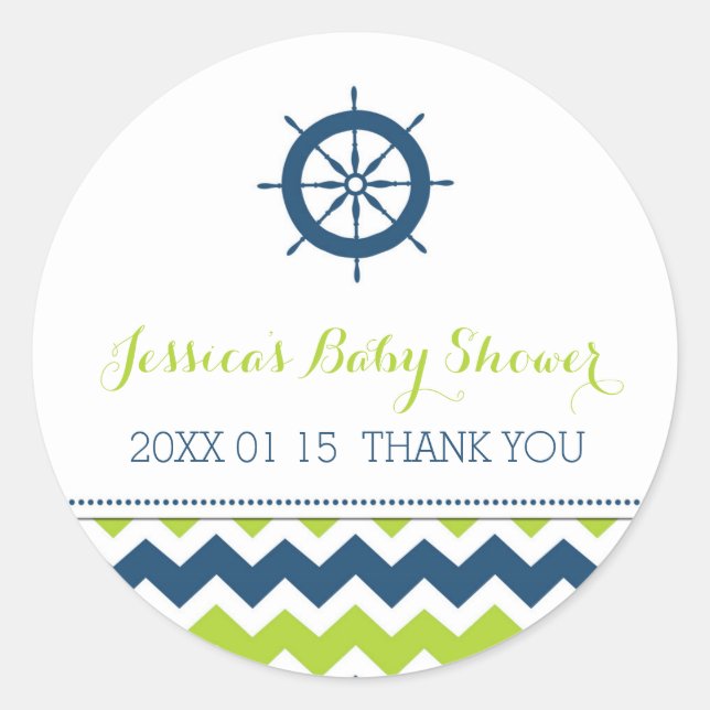 Blue Green Nautical Baby Dusche Pflegeaufkleber Runder Aufkleber (Vorderseite)