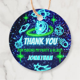 Blue Green Neon Glowing Space Planets Thank You Geschenkanhänger