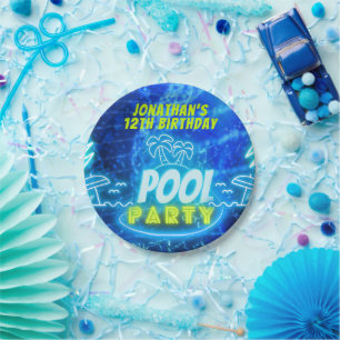 Blue Green Neonglühen Boys Birthday Pool Party Pappteller