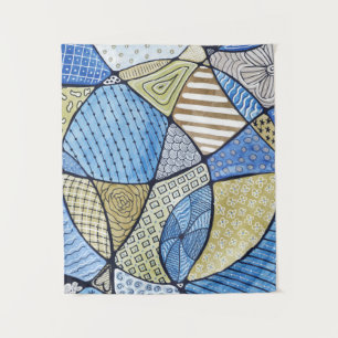 Blue & Green Neurographic Art Tapstry Wandteppich