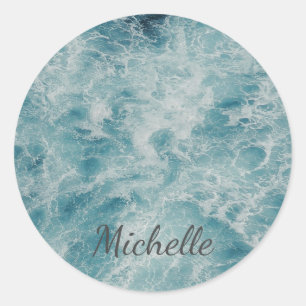 Blue Green Ocean Summer Beach Waves Custom Runder Aufkleber