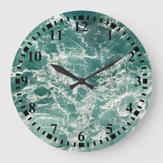 Blue Green Ocean Waves Große Wanduhr (Vorderseite)