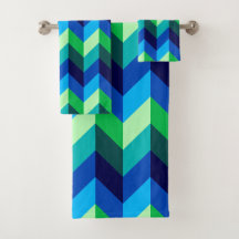 Blue Green Ombre Chevrons Badetuch Set