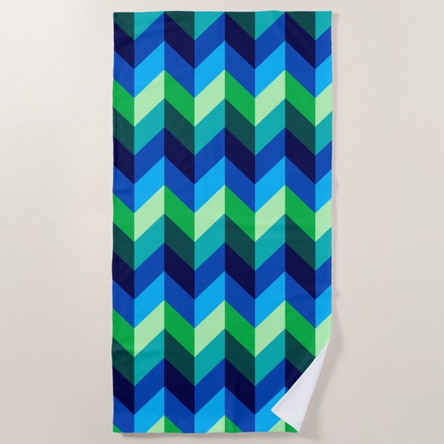 Blue Green Ombre Chevrons Beach Handtuch (Vorderseite)