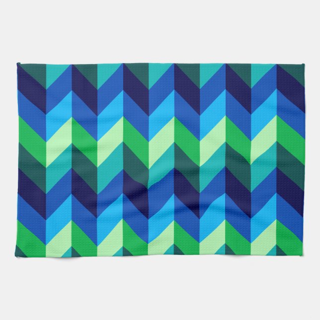 Blue Green Ombre Chevrons Küche Handtuch (Horizontal)