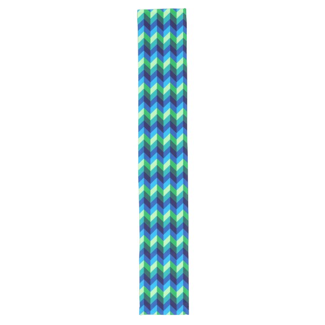 Blue Green Ombre Chevrons Large Table Runner Großer Tischläufer (Vorderseite)