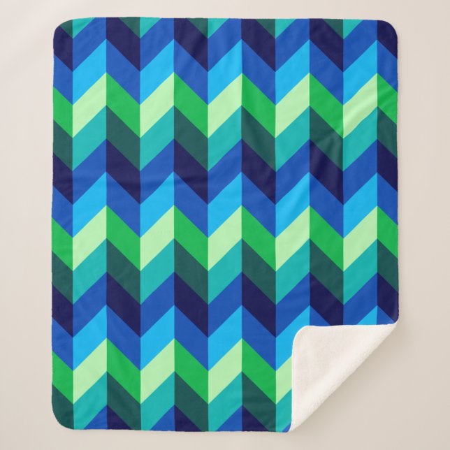 Blue Green Ombre Chevrons Medium Sherpa Blanket Sherpadecke (Vorderseite)