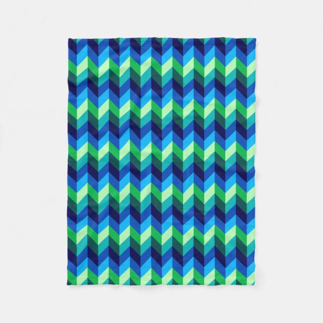 Blue Green Ombre Chevrons Small Fleece Blanket (Vorderseite)