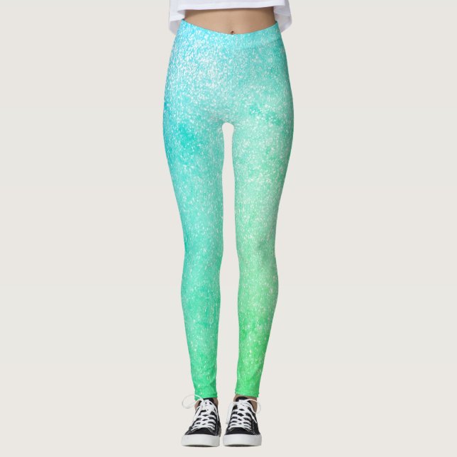 Blue Green Ombre Glitzer Leggings (Vorderseite)