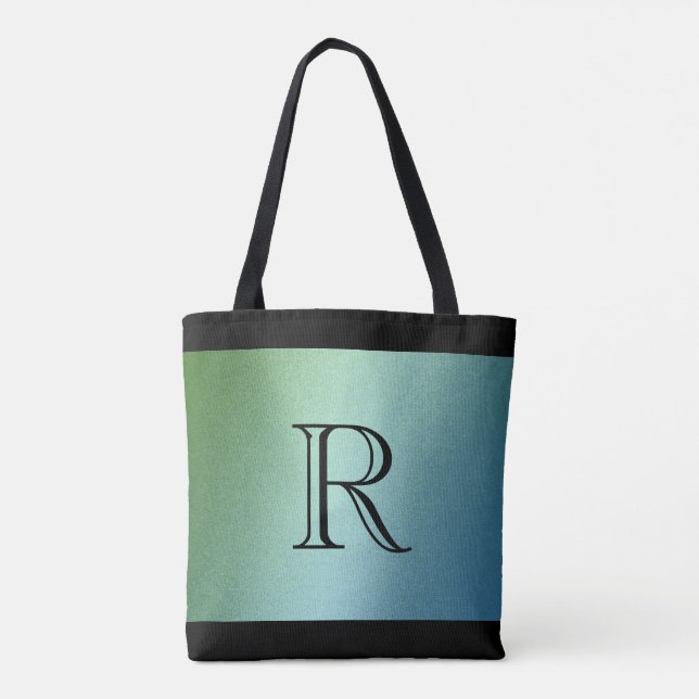 Blue Green Ombre Gradient mit Monogram Tasche (Rückseite)