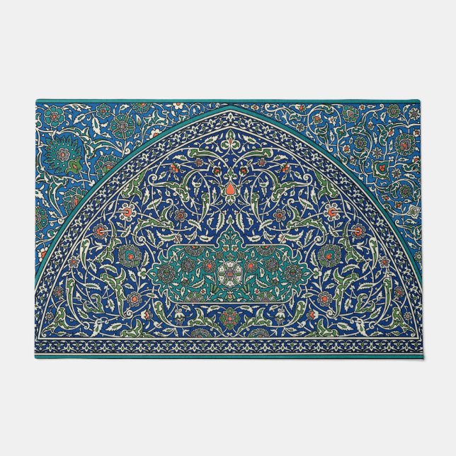 Blue Green Orange Aquamarines Verziertes arabische Fußmatte (Vorderseite)